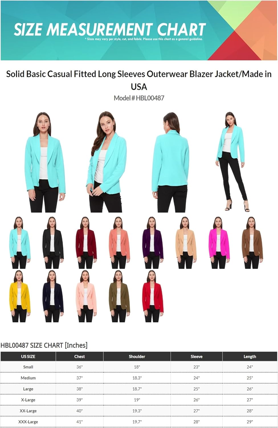 Women's Casual Long Sleeves Office Workwear Solid Blazer Jacket s-3xl