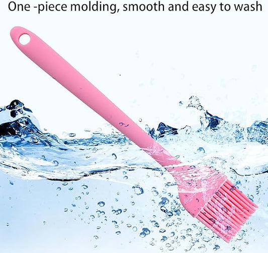 BBQ Outdoor Picnic Barbecue Portable Grilling Silicone Oil Brush Baster , Family Home Kitchen Cooking Temperature Resistant Brushes, Colorful Baking Cook Brush Tools with Hanging Holes (Pink)
