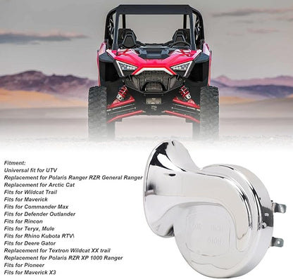 12V Universal UTV Horn Kit Delivers high Sound Quality, Stable Circuit Output, Versatile fit for Polaris RZR General Ranger, Cat Wildcat Trail, for Maverick, Teryx,