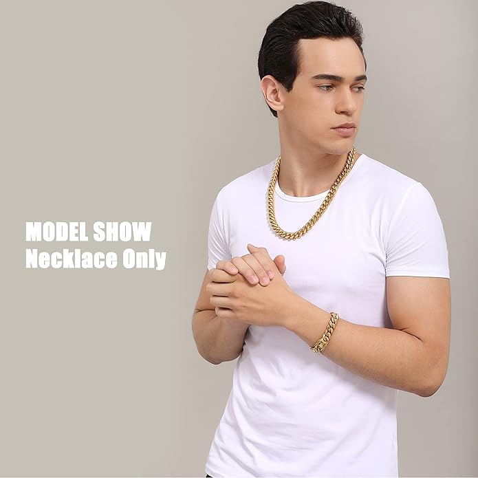 Cuban Link Chain Necklace or Bracelet for Men 10MM14MM 18K Gold Stainless Steel Hip Hop Miami Curb Chains 8.5-30 inch