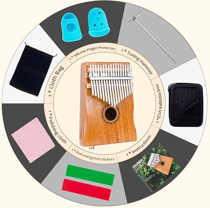 EASTROCK 17 Key Electric Kalimba Thumb Piano Built-in Pickup Professional Electric Kalimba Finger Piano for Kid Adults Beginners Professional (Mahogany Hand Rest EQ)