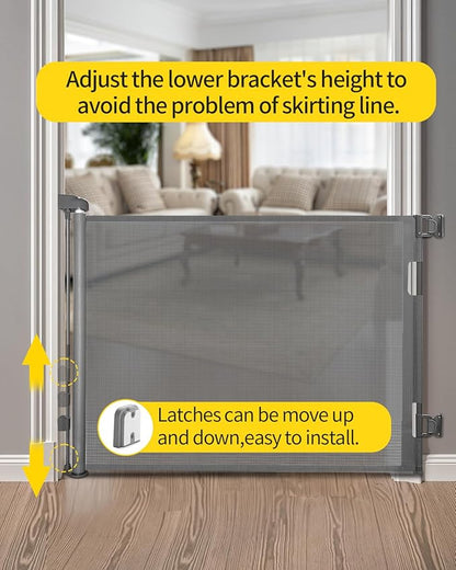dearlomum Retractable Baby Gate,Mesh Baby Gate or Mesh Dog Gate,33" Tall,Extends up to 71" Wide,Child Safety Gate for Doorways,Stairs,Hallways,IndoorOutdoor(Grey,33"x71")