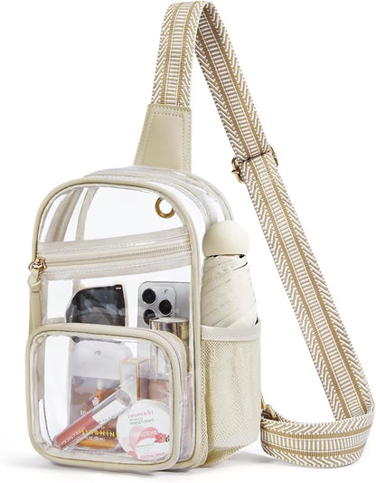 This clear crossbody bag is perfect for concerts, stadiums, and other events. It's lightweight, compact, and meets most clear bag policies.