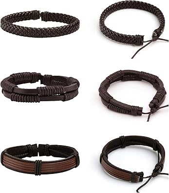 MILAKOO 6 Pcs Punk Braided Leather Bracelets for Men Women Cuff Wrap Wristbands Adjustable