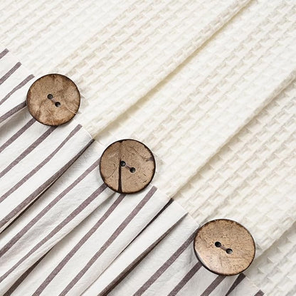 Farmhouse Shower Curtain,Beige and Brown Striped,Button Curtain,Spa Waffle and Cotton Woven Fabric,Rustic Charm Country Chic Style,72x72 in