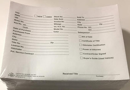Vehicle Deal Jacket - Car Sales Envelope - White (P6) (100)