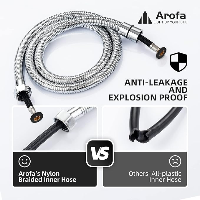 Bidet Hose Replacement, 47 Inch Bidet Hose for Toilet Handheld Bidet Sprayer, Arofa Stainless Steel Shower Hose with Nylon Braided PVC Inner Hose for G 1/2 Connector, Chrome