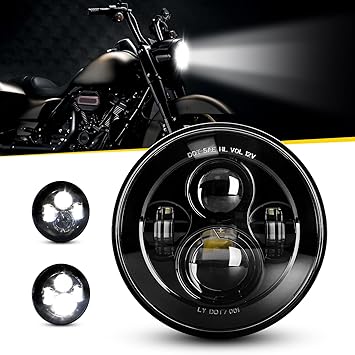 Dot Approved 7Inch Black LED Headlight Compatible with Motorcycle Tour,FLD,Softail Heritage,Street Glide,Road King,Electra Glide,Yamaha V-Star Road Star Wrangler