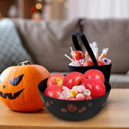 Cabilock Halloween Candy Bowl Halloween Plastic Trick Treat Candy Bowl Halloween Party Plastic Serving Bowl Tableware Halloween Candy Holder Black