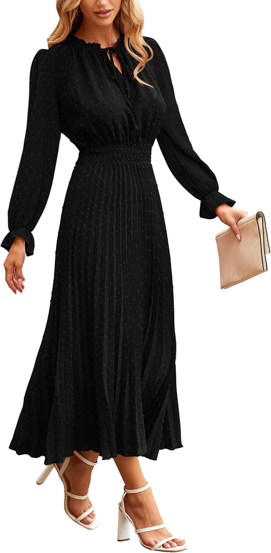 This PRETTYGARDEN midi dress features a flattering A-line silhouette, pleated details, and a soft, lightweight fabric for all-day comfort.