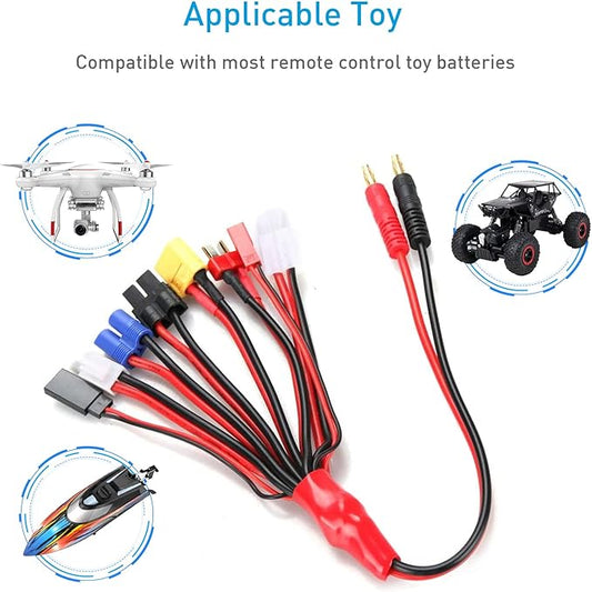RC Lipo Battery Charger Adapter Connector Splitter Wire 8 in 1 Octopus Convert Cable to 4.0mm Banana Plug Lead Cable for TRX, T-Plug, Futaba, Tamiya Mini, XT60, EC3, JST, Tamiya