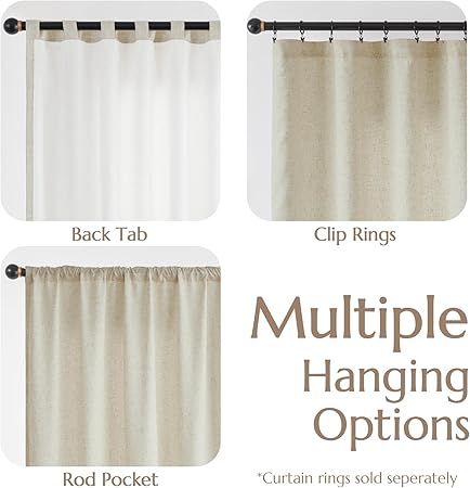 jinchan Oat Linen Curtains 96 Inches Long for Living Room Farmhouse with Lined Rod Pocket Back Tab Light Filtering Window Drapes with Lined for Bedroom Curtains 2 Panels Oat