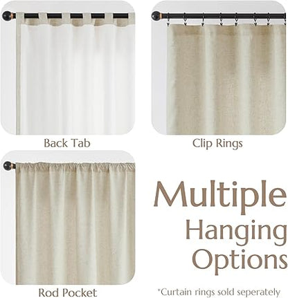 jinchan Oat Linen Curtains 96 Inches Long for Living Room Farmhouse with Lined Rod Pocket Back Tab Light Filtering Window Drapes with Lined for Bedroom Curtains 2 Panels Oat