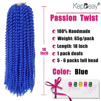18Inch Passion Twist Hair 1Pack Passion Twist Crochet Hair Water Wave Crochet Hair (18 Inch (Pack of 1), Blue) ...