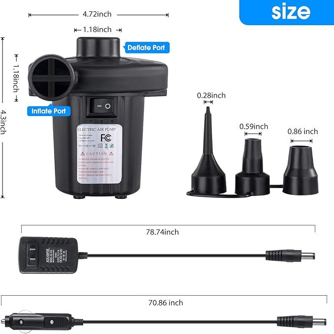 Air Pump for Air Mattress, Air Mattress Pump for Inflatables, Quick Fill Inflator Deflator Air Pump Perfect for Outdoor Camping Inflatable Boat Blow Up Pool Water Toy Car Air Bed