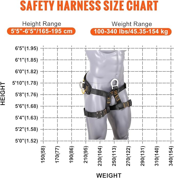 VEVOR Half Body Safety Harness, Tree Climbing Harness with Added Padding on Waist and Leg, Half Protection Harness 340 lbs, ASTM F1772-17 Certification, for Fire Rescuing Caving Rock Climbing