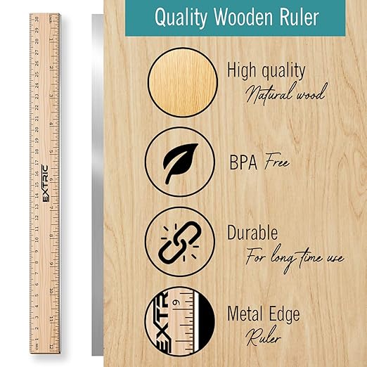 Rulers 6 Pack - Rulers 12 Inch, Wood Ruler with Metal Edge Great for School, Classroom, Home, and Office