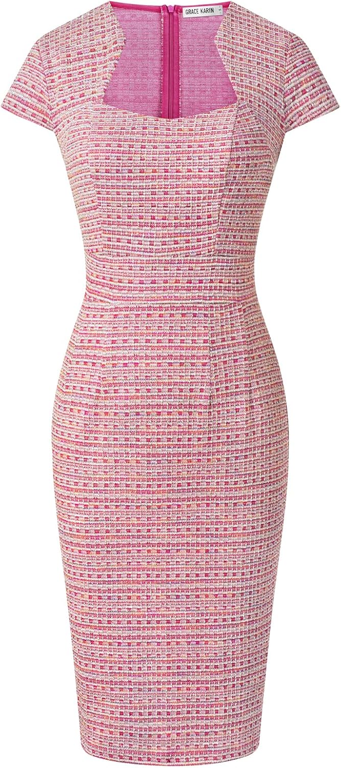 GRACE KARIN Women's Cap Sleeve Tweed Pencil Dress