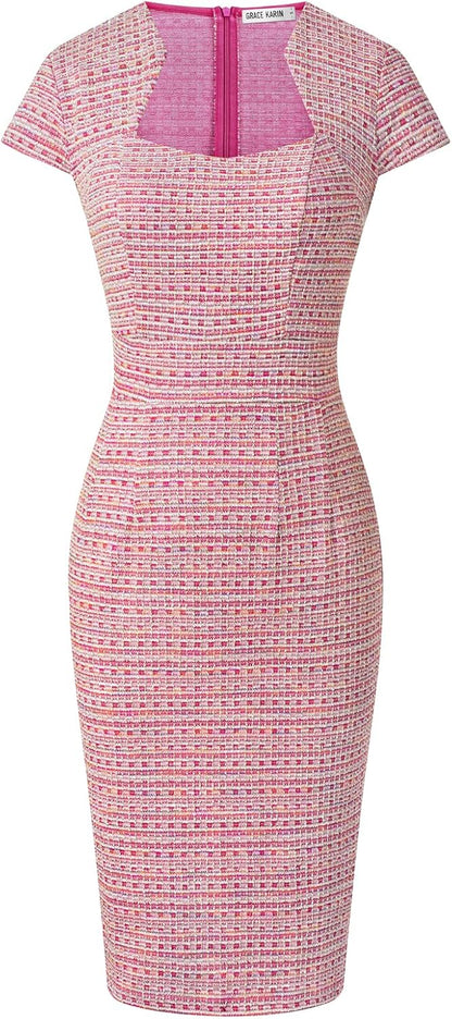 GRACE KARIN Women's Cap Sleeve Tweed Pencil Dress