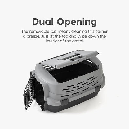 IRIS USA 23" Cat Carrier, Small Pet Carrier Hard, Dog Kennel with 2-Door Front and Top Access, Dog Carrier, up to 18 pounds, BlackGray