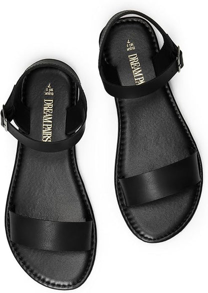 DREAM PAIRS Women's Ankle Strap Flat Sandals Open Toes One Band Buckle Summer Dressy Sandals