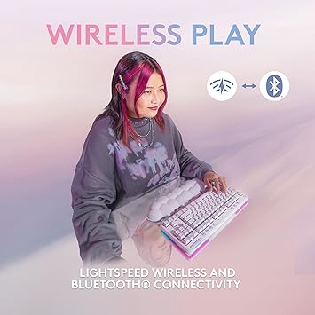 Logitech G715 Wireless Mechanical Gaming Keyboard with LIGHTSYNC RGB, LIGHTSPEED, Clicky Switches (GX Blue), and Keyboard Palm Rest, PCMac Compatible - White Mist