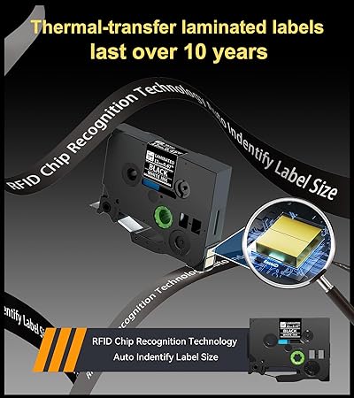 TZe-335 Label Tape Replacement for Brother P Touch Label Tape TZe TZ Tape 12mm 0.47 Laminated Black Label Maker Tape TZe335 for Brother PT-D210 PT-D220 PT-H110 Labeler, White on Black 4-Pack