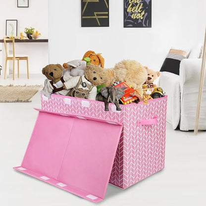 Large toy storage box for girls and boys, sturdy toy organizer box with lid for living room, nursery, closet, bedroom, playroom, 25 x 13 x 16