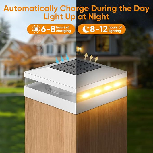 Viewsun 5.5 inch Solar Post Cap Lights, 2 Pack 3 Color Modes Fence Post Solar Lights Outdoor, Waterproof Solar Powered with 72 LEDs, Decorating for Fence, Deck, Garden