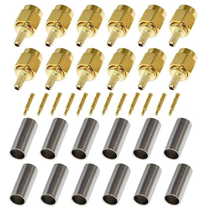 12-Pack SMA Male Crimp Straight Connector, Coax Adapter for RG188 RG178 RG316 RG174A-U/LMR100A/RFC100A Cables