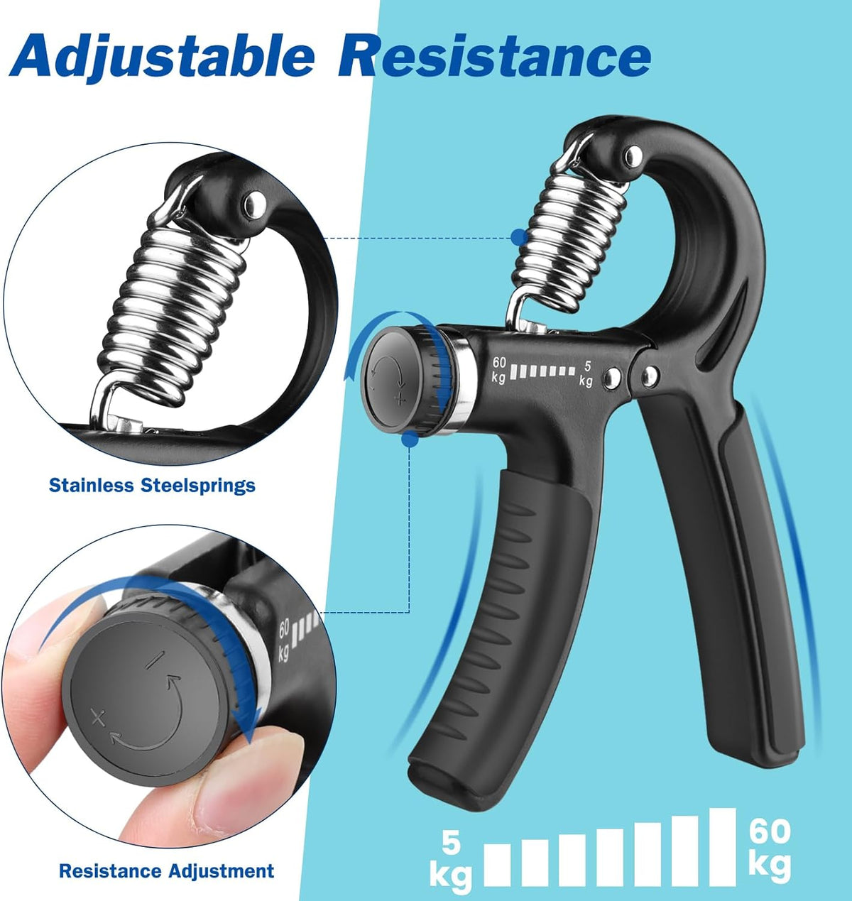 AIXPI Grip Strength Trainer, Hand Grip Exerciser Strengthener with Adjustable Resistance 11-132 Lbs (5-60kg), Forearm Strengthener, Hand Exerciser for Muscle Building and Injury Recover 1 PACK (Has Cosmetic Defects)