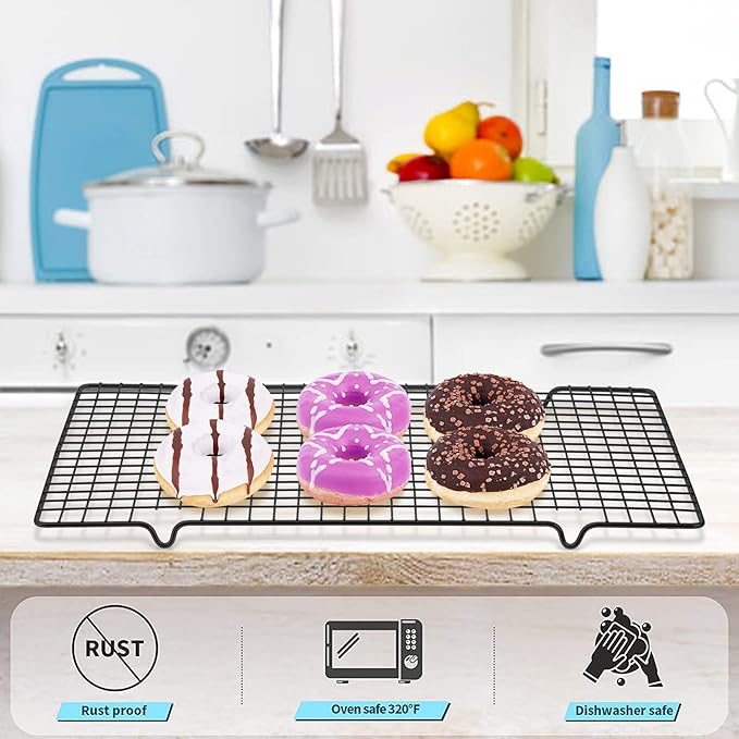 Tebery 4 Pack Black Heavy-Duty Wire Cooking Rack Baking Racks, Nonstick Baking & Cooling Grid for Roasting, Cooking, Grilling, Drying - 16" x 10"