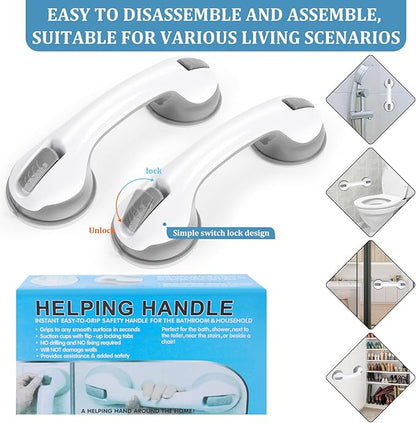 Shower Handle 2 Packs Grab Bars for Bathtubs  Showers, 12 inch Grab Bars for Bathroom with Strong Hold Suction Cup, Balance Bar Safety Hand Rail for Injury, Senior, Elderly Grey