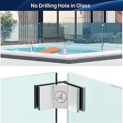 LukLoy Railing Glass to Glass Clamp, Stainless Steel 304 Bracket for Glass Balustrade Railing Pool Fence (1 Piece 90)