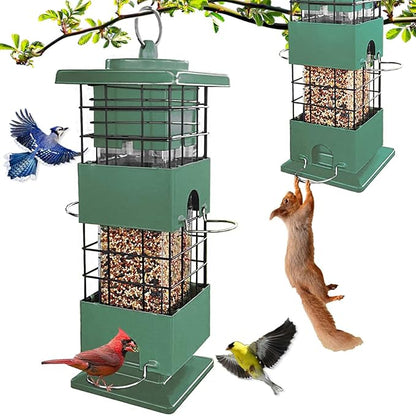 Bird Feeder Squirrel Proof, 3LBS Metal Anti-Squirrel Feeder for Outdoors Hanging, Wild Birdseed for Finch Cardinal Blue Jay Outside (Green)