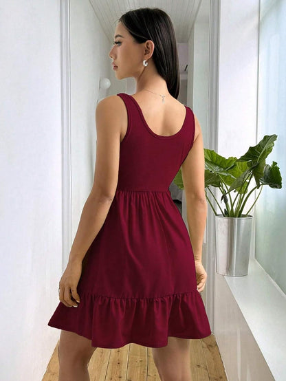 Women's Short Dress Women's Color Wide Strap Ruched Short Casual Dress.