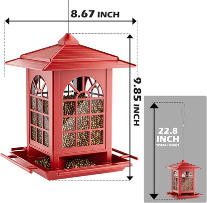Birdream Bird Feeders for Outdoor Hanging, Assembly Required, 1-Min Easy Setup, Classic Courtyard Design, Attracting Cardinals Chickadees Goldfinches & Sparrows - Red
