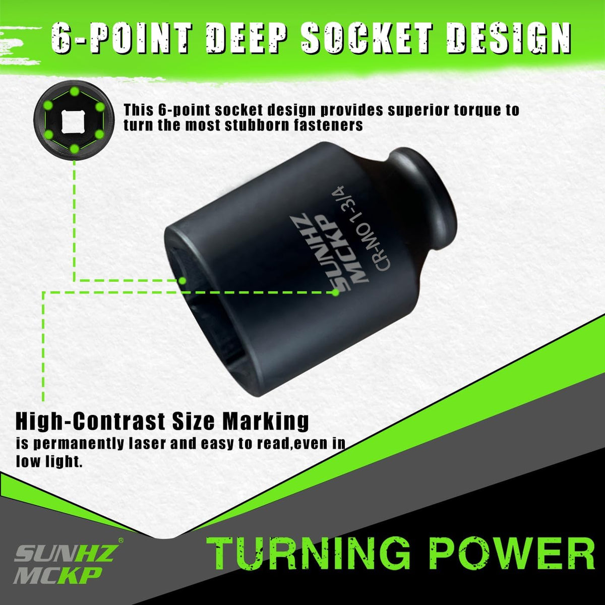 SUNHZMCKP 1/2 Inch Drive Impact Socket, SAE 1-3/4 In Deep Socket, CR-MO, 6 Point Axle Nut Socket for Easy Removal of Axle Shaft Nuts (1-3/4) (minor cosmetic damage)