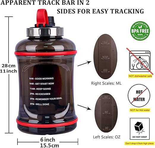 0.9 Gallon Water Bottle Sports Water Jugs Robust 108oz Large Reusable Water Bottles Leak Proof Motivational Plastic Drinking Container for Sport Travel Camping Outdoor