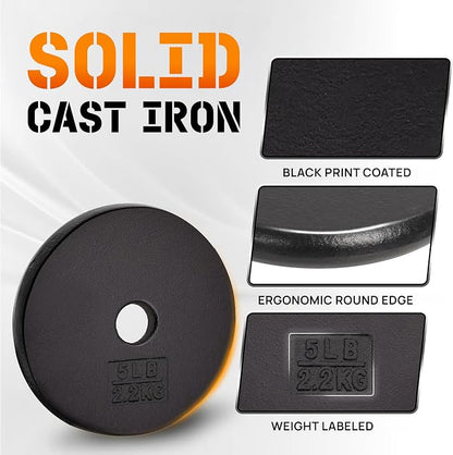 Yes4All Standard Weight Plates, 1-Inch Cast Iron Barbell Weights, Wide Range 5–50 LB, Ideal for Strength Training & Workout Routine, Available in Single, Pair & Set of 4