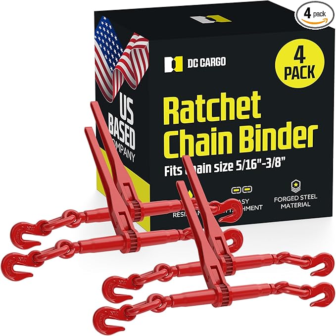 DC Cargo Heavy-Duty Ratcheting Chain Binder 516"-38", Load Binders with 5,400 lbs Working Load Limit - Chain Binders Ratcheting for Secure and Safe Transport (Pack of 4)