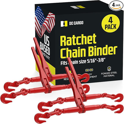 DC Cargo Heavy-Duty Ratcheting Chain Binder 516"-38", Load Binders with 5,400 lbs Working Load Limit - Chain Binders Ratcheting for Secure and Safe Transport (Pack of 4)