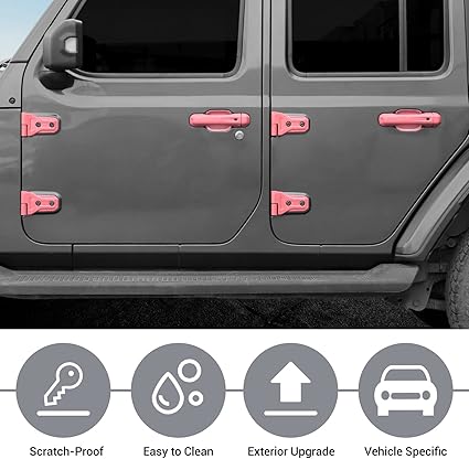 JeCar Exterior Trim Kits Door  Hood Hinge Covers Door Handle Side Vent Tailgate Hinge Trim Covers Exterior Accessories Compatible with Jeep Wrangler JL JLU 2018-2023 24 Doors, Pink