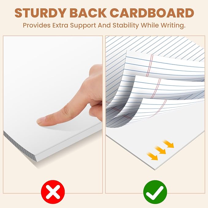 6Packs Legal Pads 8.5 x 11 Inch, 50Sheets/Pack, College Ruled & Perforated White Writing Pads, Pads of Paper 8.5 x 11, Lined Note Pads with Sturdy Backing for Office, Business & School Supplies