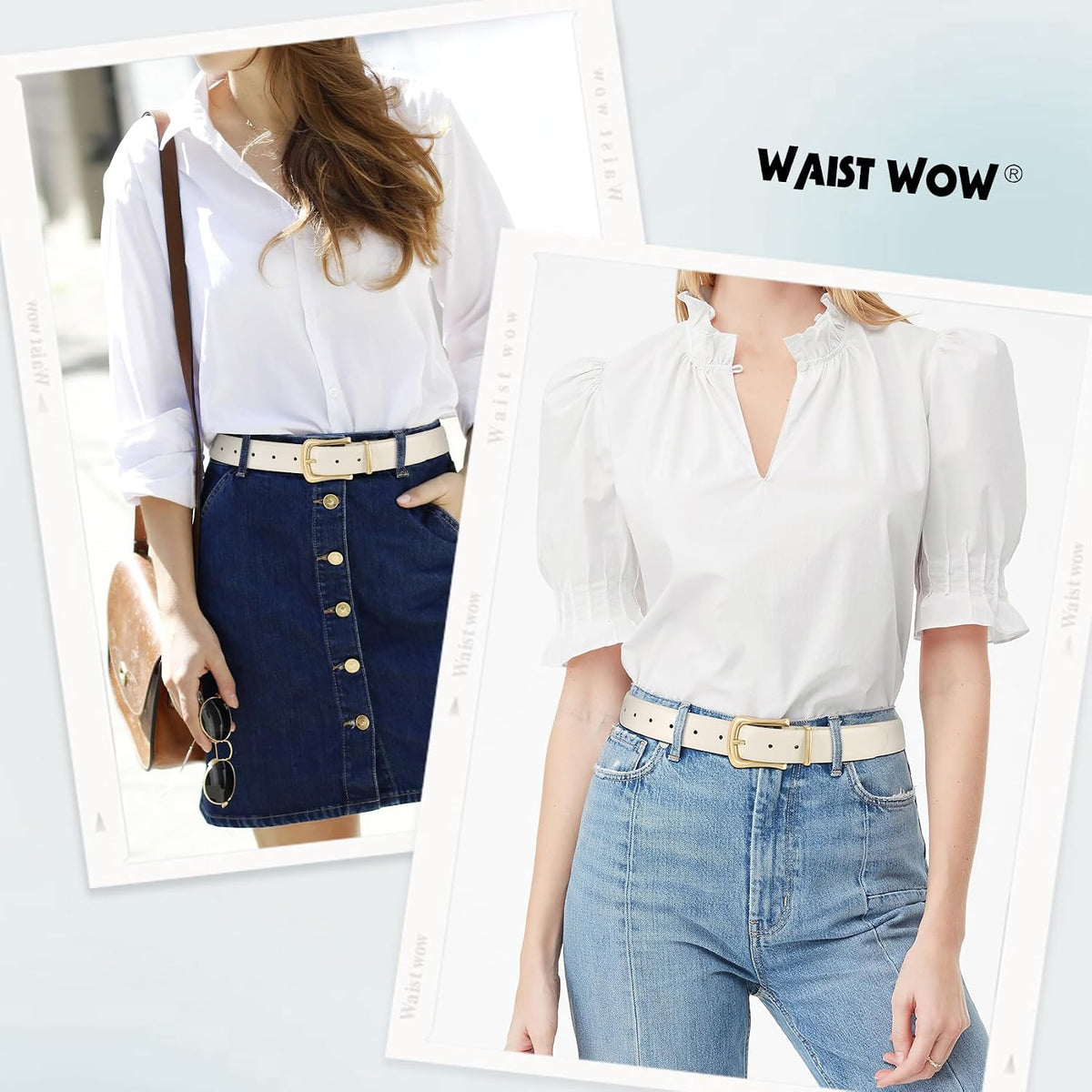 Women's Leather Belt for Jeans Pants Fashion Ladies Dress Belt Waist Belt with Gold Buckle