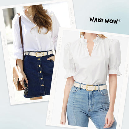 Women's Leather Belt for Jeans Pants Fashion Ladies Dress Belt Waist Belt with Gold Buckle