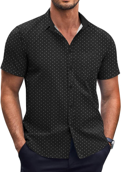COOFANDY Mens Short Sleeve Button Down Shirts Wrinkle Free Dress Shirts Casual Polka Dot Print Shirt with Pocket.
