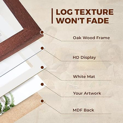 5x7 Oak Picture Frame with Mat for 4x6, Solid Wood Photo Frame for Wall or Tabletop Display, Unqiue Gift for Wedding Birthday Christmas (Brown, 1pc)