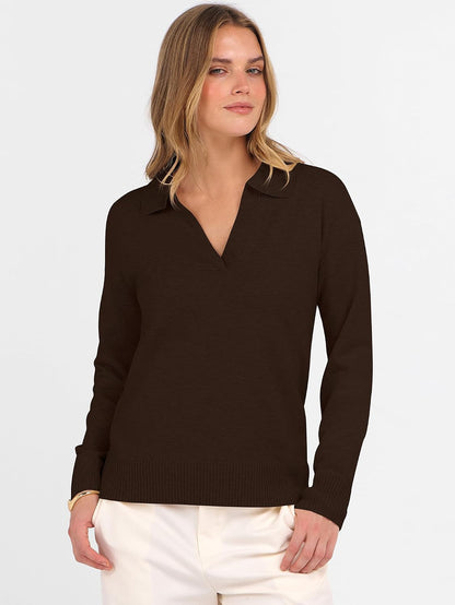 ANRABESS Womens Polo V Neck Long Sleeve Sweaters Lightweight Dressy Casual Business Basic Knit Pullover Top 2025 Fall Outfits
