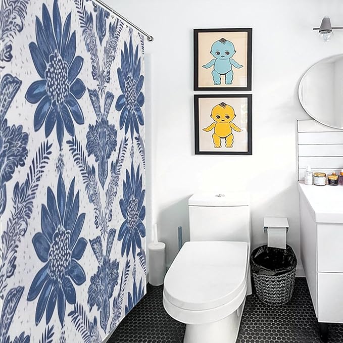 Curtain Shower Indigo Blue Trellis Bathroom Shower Curtain for Bathroom Decor Accessories Chinoiserie Polyester Fabric Curtain Bathroom Decoration 72" x 72" Machine Washable with Hooks
